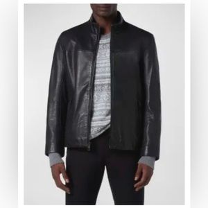 Andrew Marc Black Leather moto jacket Size Large